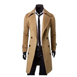 Men's Long Double Breasted Slim Windbreaker