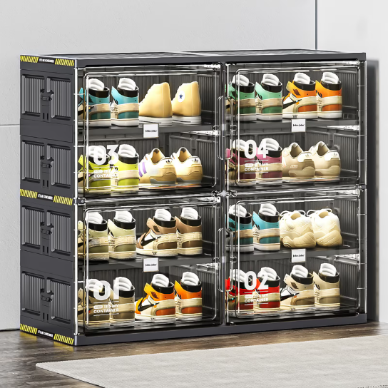 6 Layers Of 24 Pairs Of Hard Plastic Shoe Storage Cabinet, Large Stackable And Foldable Sneaker Shoe Box Storage Cabinet - Image 8