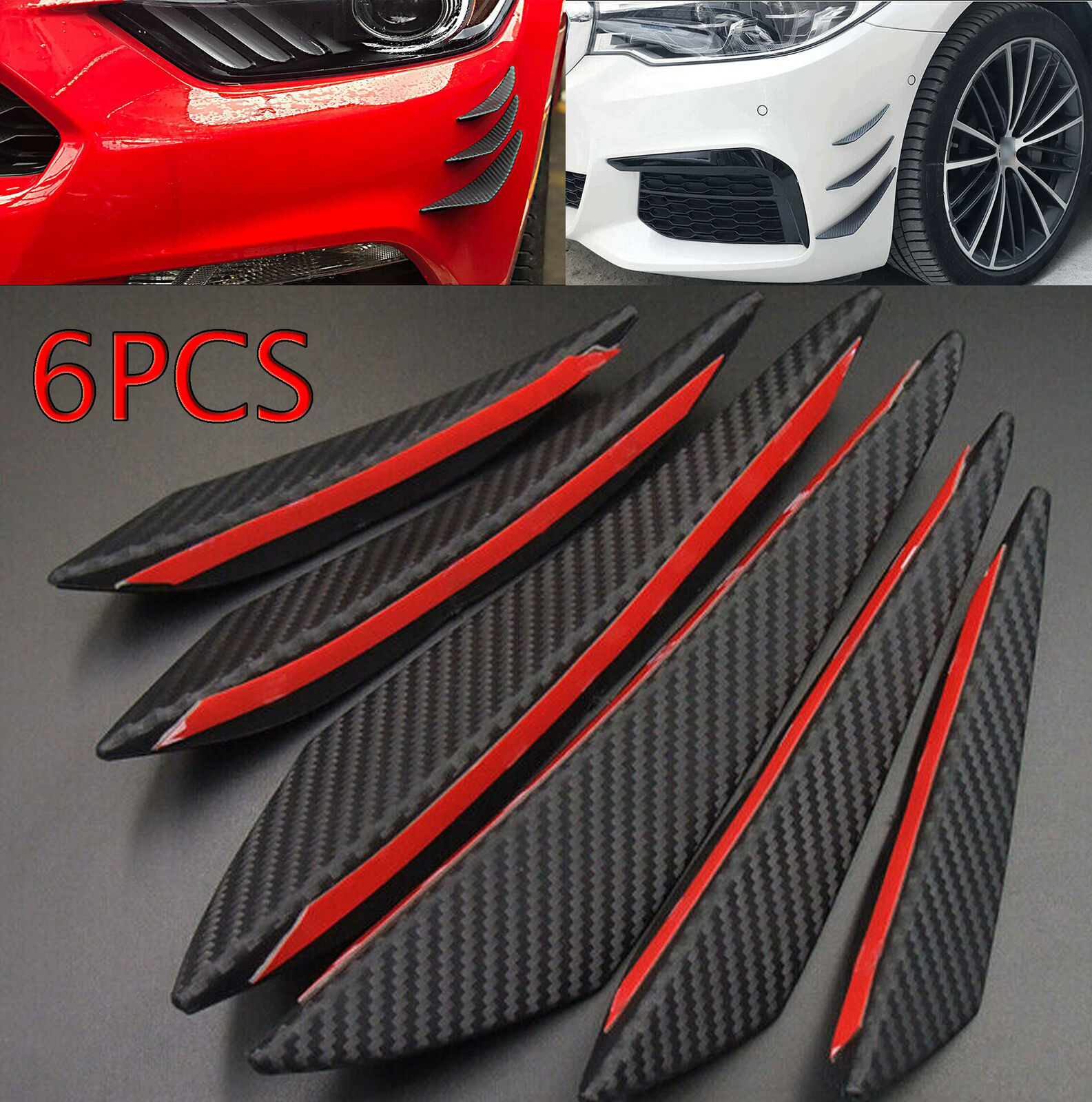 6Pcs Universal Carbon Fiber Car Front Bumper Canards Fins Spoiler Body Splitter — image 11