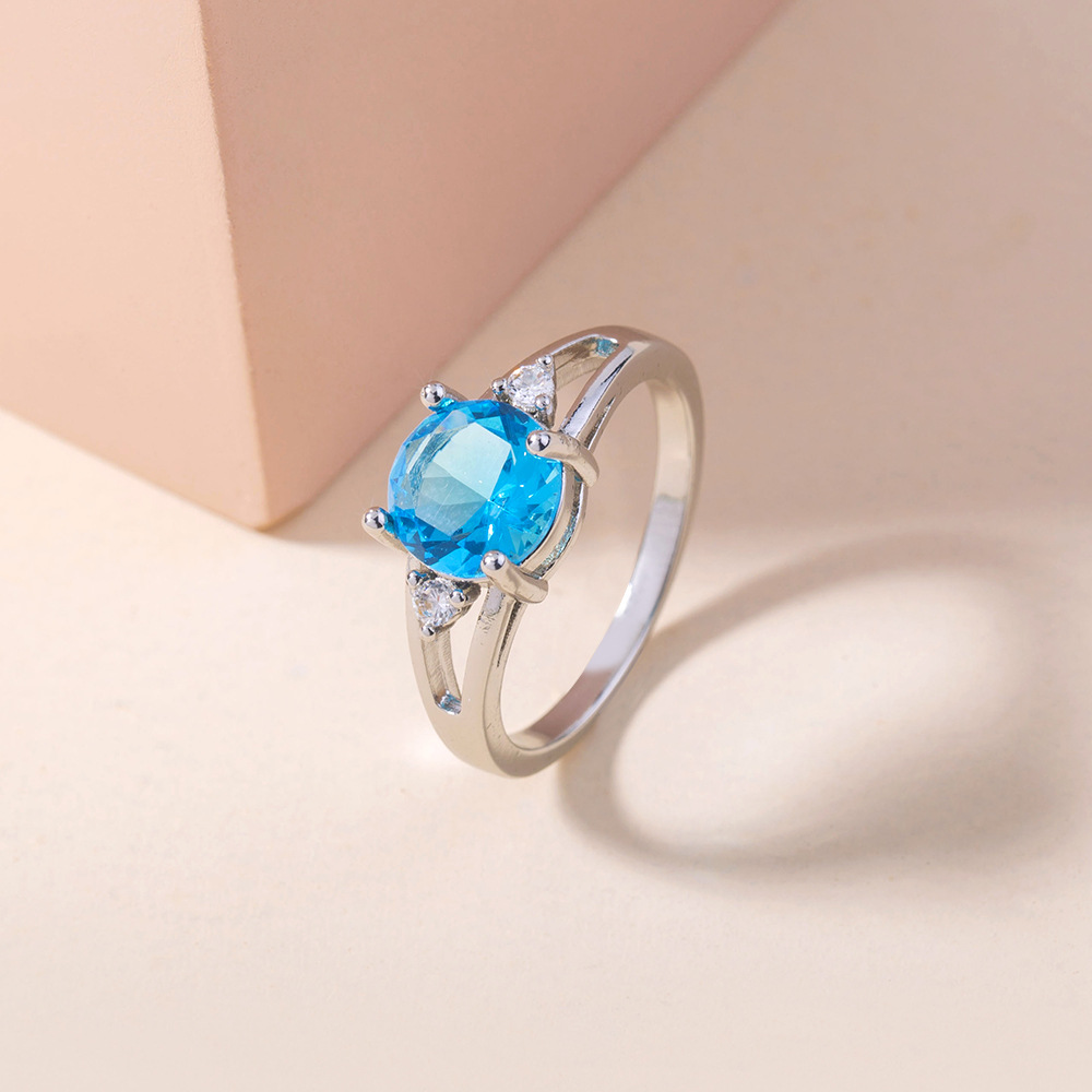 Blue Gemstone Micro-inlaid Zircon Ring Female Ring Jewelry
