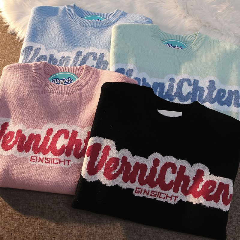 Vintage Retro Japanese Outer Wear Loose Couple Knitted Sweater Sweater