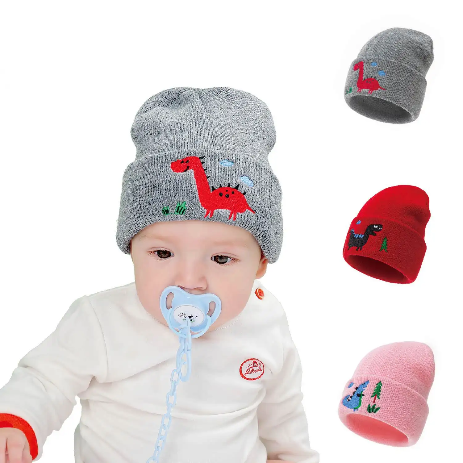 Embroidered Dinosaur Knitted Children's Hat Dome