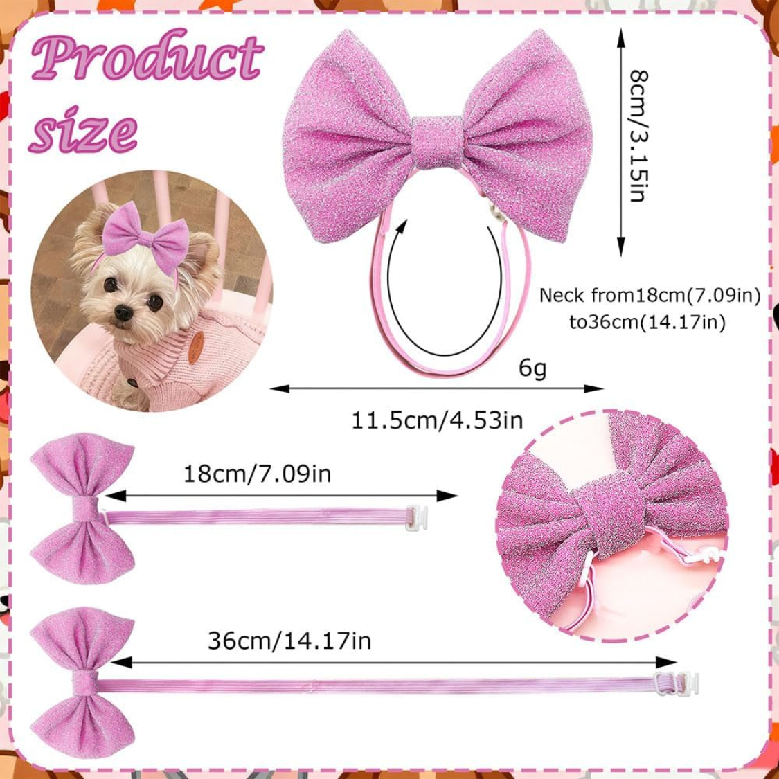 4Pcs Dog Hair Bow Headband For Small Medium Dogs, Adjustable Pet Dog Hair Bow Headband For Pets Puppy Cats Grooming Accessories — foto 6