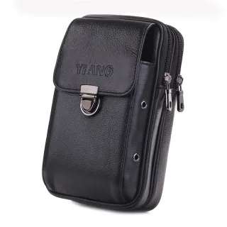 Horizontal And Vertical Leather Belt Mobile Phone Bag - Black