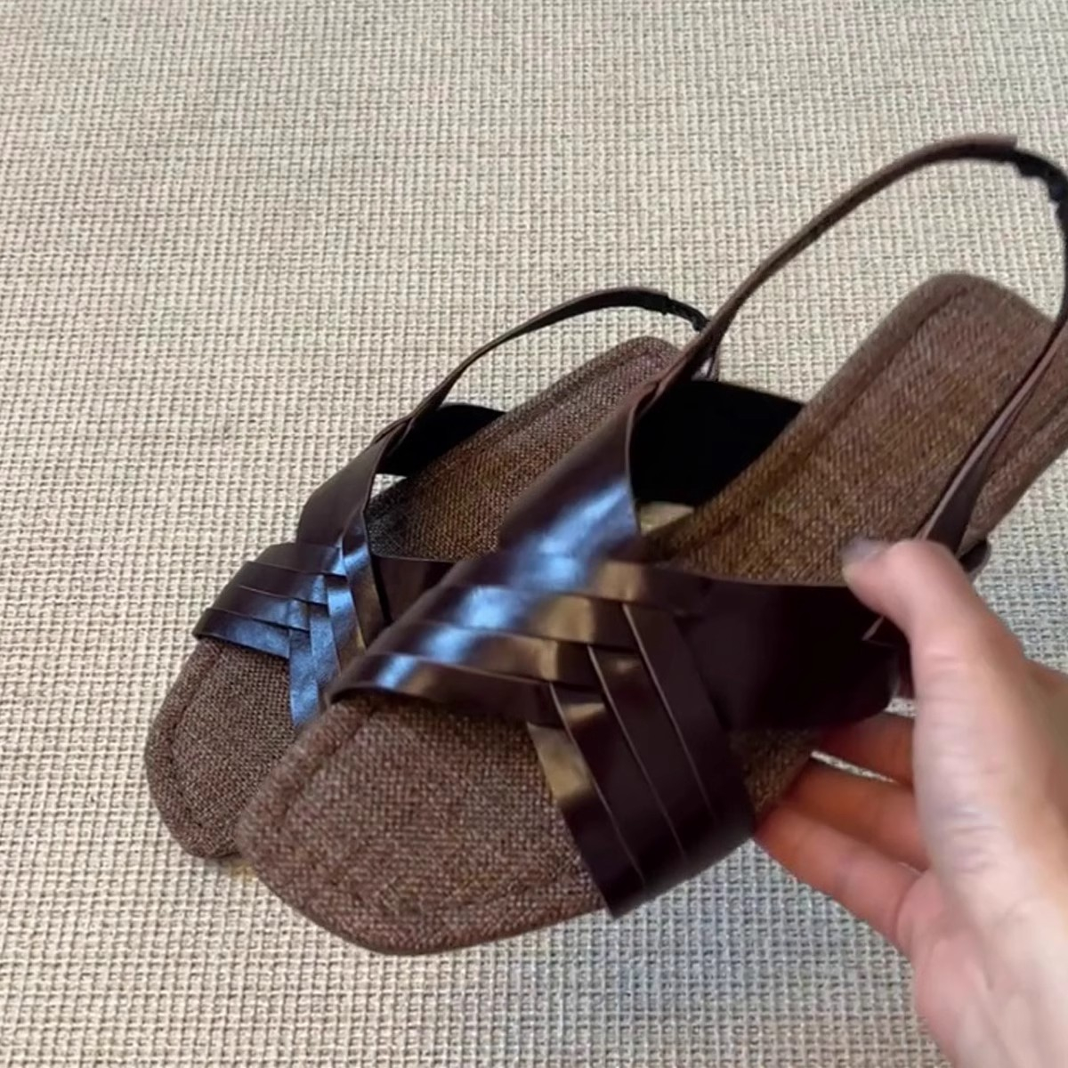 Women Retro Woven Cross Strap Flat Open Toe Casual Sandals, 2026 Summer New Back Strap Square Toe Roman Sandals product image
