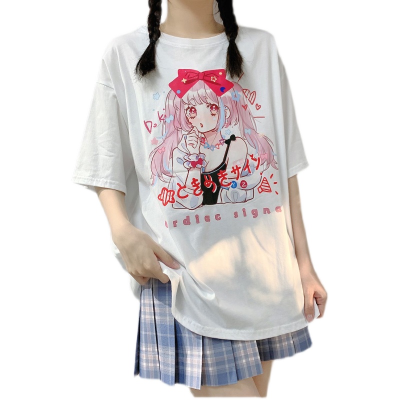 Short-sleeved T-shirt Female Summer College Style Comic Girl Loose