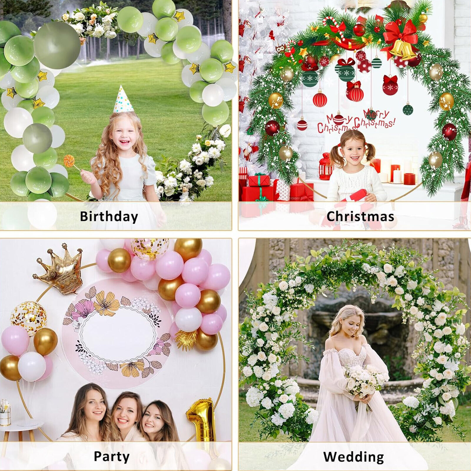 2M Round Hoop Balloon Arch Backdrop Flower Gold Display Stand Frame Wedding — image 7