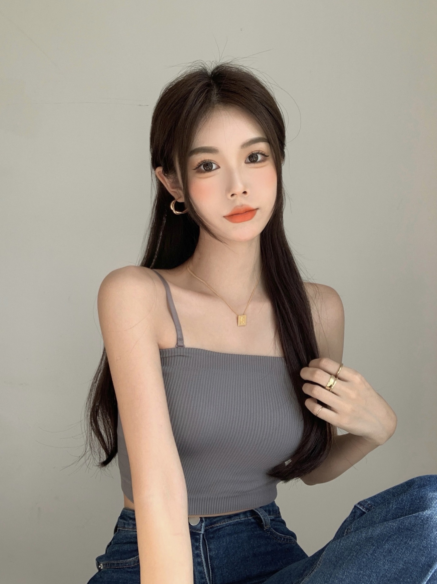 One-word Shoulder Strap Chest Pad Summer Tight-fitting Short Sexy Camisole