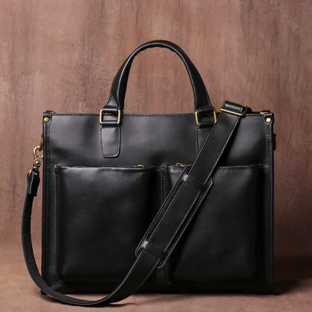 Vintage Cowhide Men's Handbag Business Briefcase Black - Shop at LoveMi