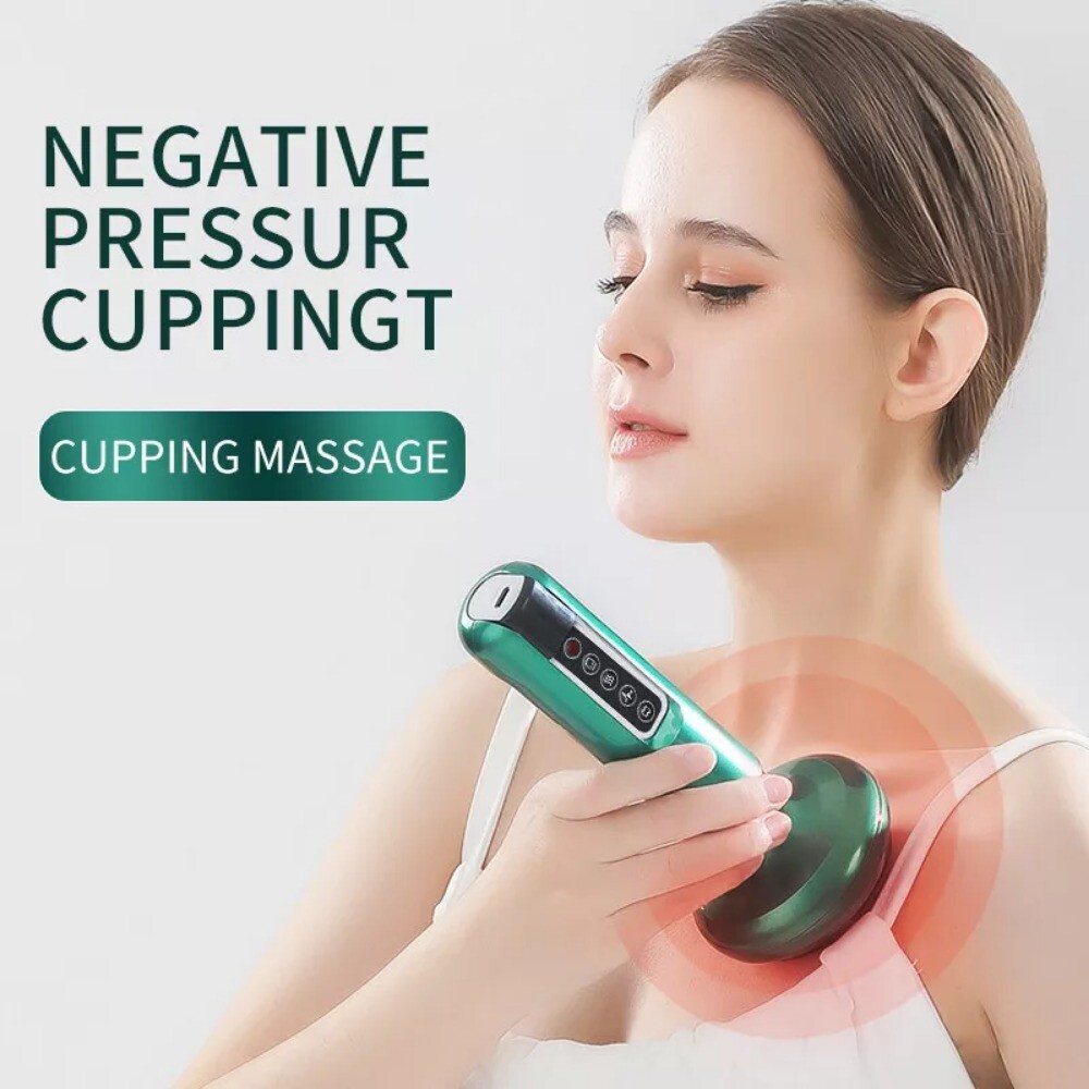 12 Levels Electric Cupping Massager Vacuum Suction GuaSha Anti Cellulite Beauty  Green