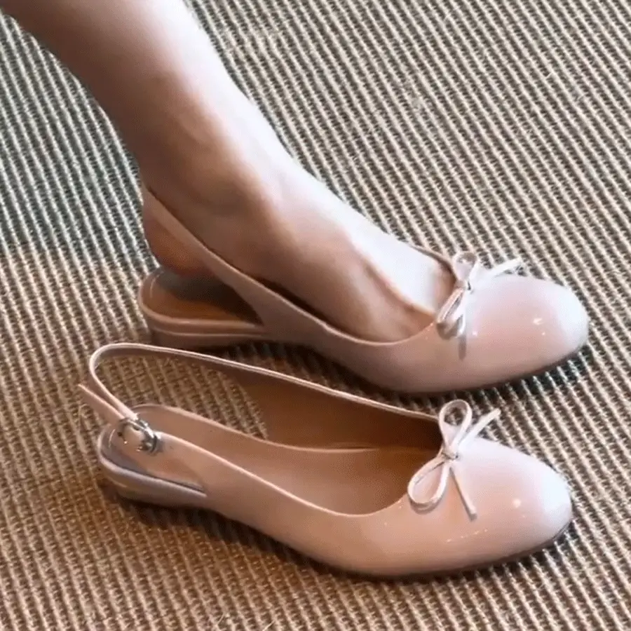 Women Vintage Preppy Mini Ribbon Bow Slingback Flats Matching Casual Daily