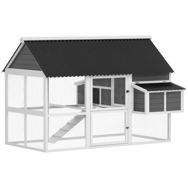 Wooden Chicken Coop With Run, 2 Nesting Boxes, 2 Roosting Bars, Ramp & Tray... 3