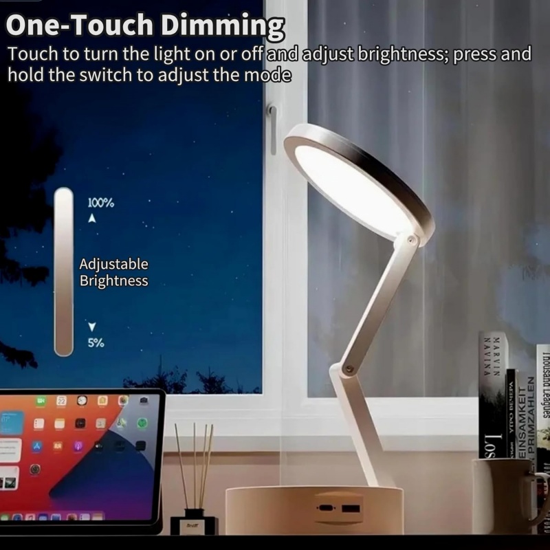 Foldable Book Lamp With LED Clock & Touch Control Night Light For Office, Bedroom, Study