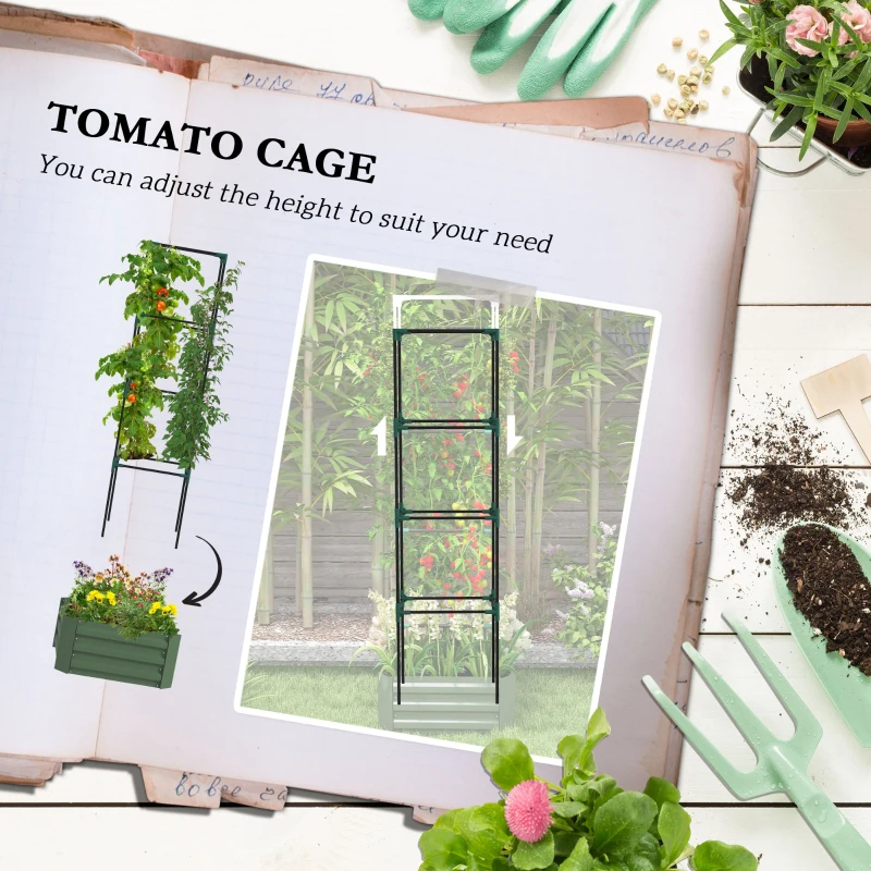 Raised Garden Bed With Tomato Cage For Climbing Vines, Green