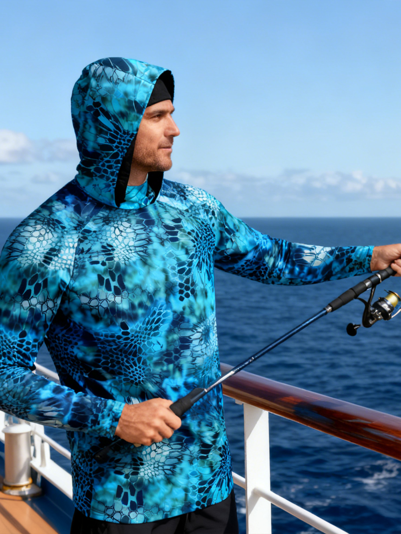 Fishing Hoodie Sailing Shirt Surfing Face Cover Neck Summer Men Long Sleeve Hunting Jersey Camisa De Pesca Performance Fish Gear Beach Tops Wear Climbing Uniform Angling