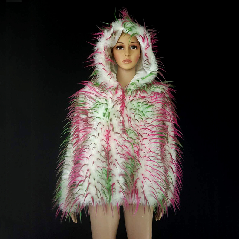 Tie-Dye Multicolored Faux Fur Fried Jacket