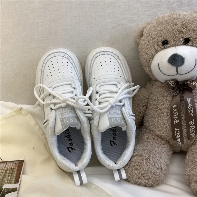 Thick soled Round Toe All match Cute White Shoes Beige - Shop at LoveMi