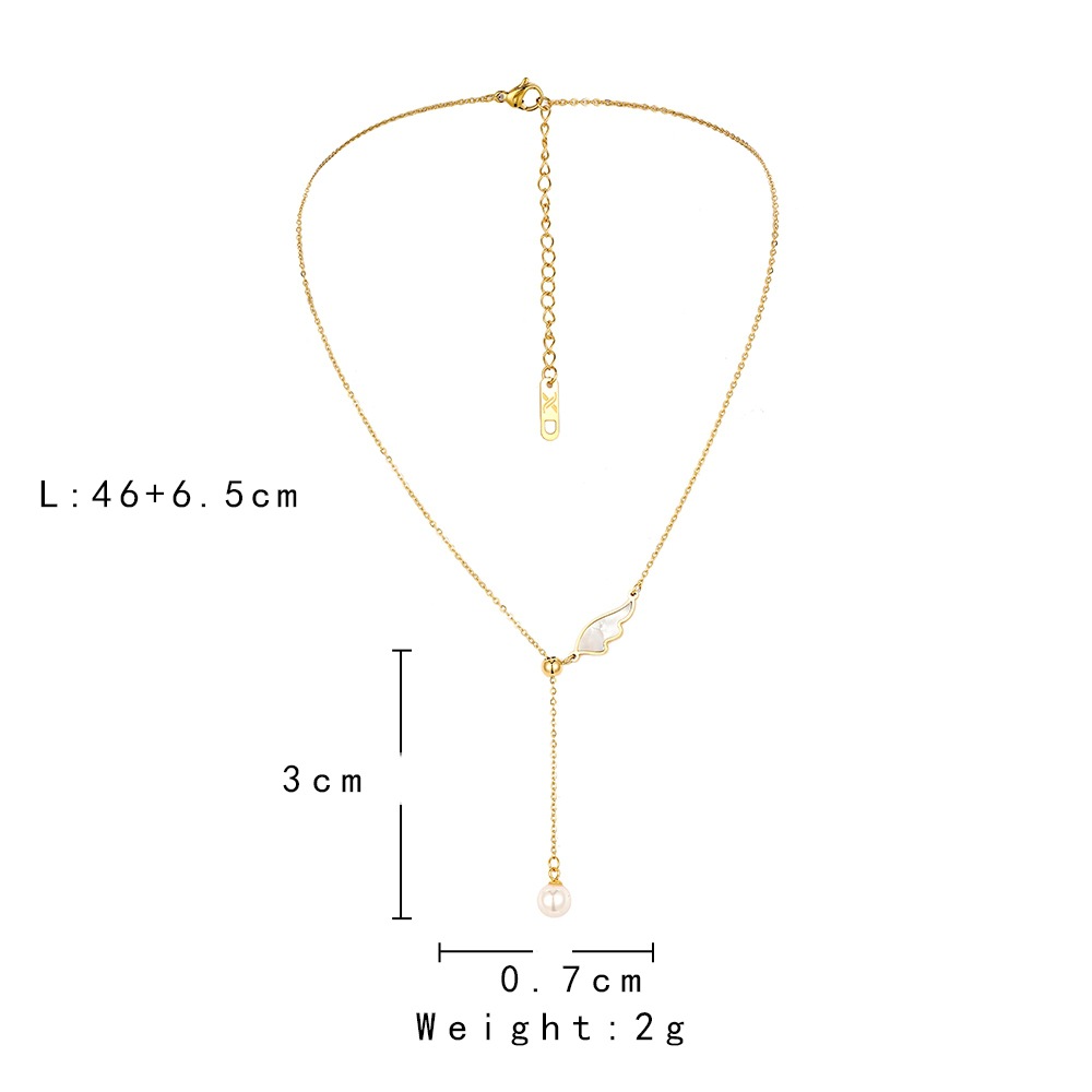 Fashion Stainless Steel Gold Plated Shell Angel Wing Pearl Necklace
