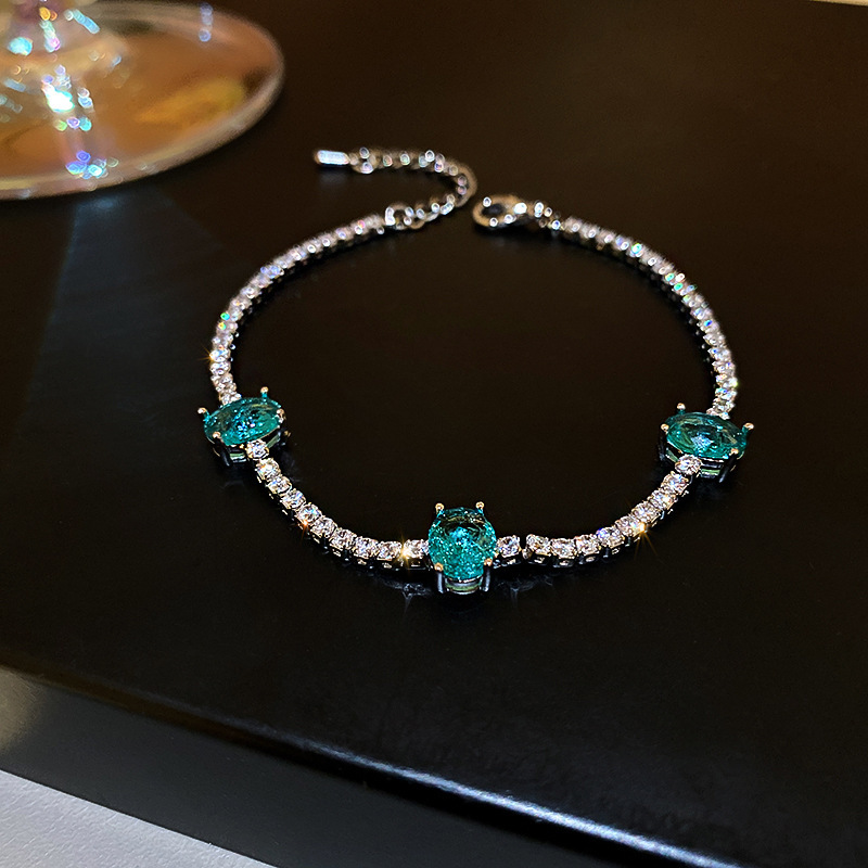 Ice Blue Zircon Bracelet Korean Ins Style Dainty Bangle Luxury Premium Versatile Wrist Jewelry