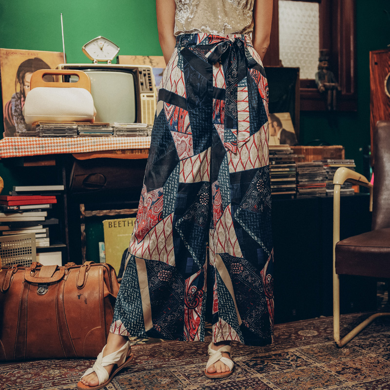 Women's Summer Geometric Colorblock High Waist Bohemian Wide Leg Pants Color Stitching - Shop at LoveMi