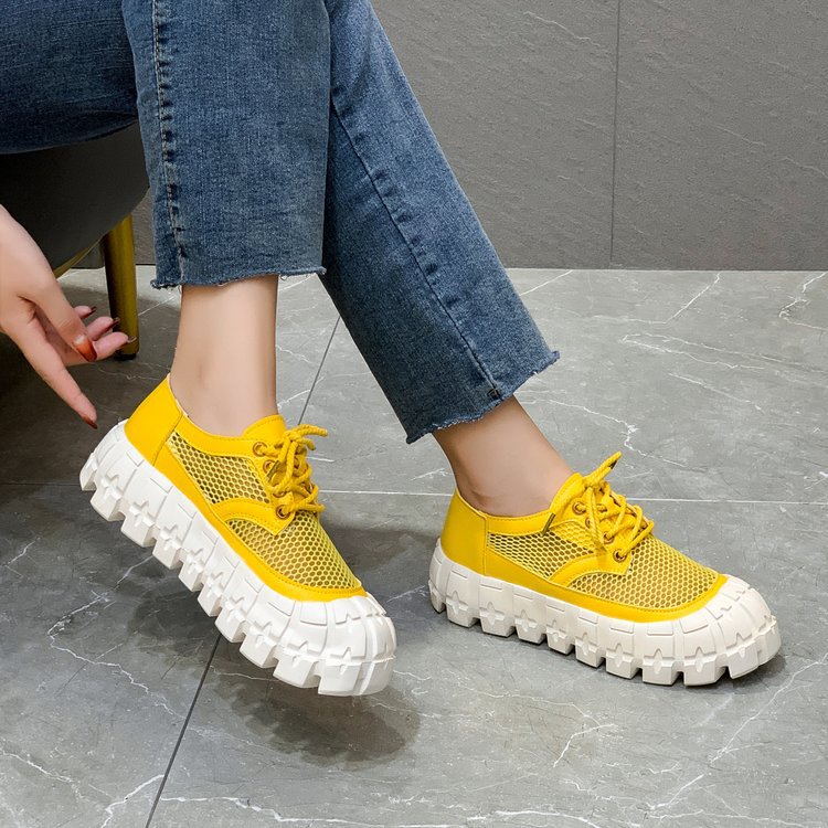 Round-toe Platform Sole Mid-heel Deep-mouth Single Shoe Lace-up Solid Color Women's Shoes