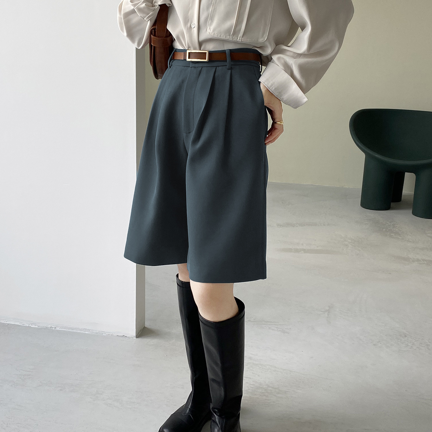 A-line Five-point Pants Women's Straight Suit Wide-leg Pants