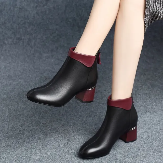 Platform Chunky Heel Ankle Boots Plus Fleece Zipper Boots Red - Shop at LoveMi