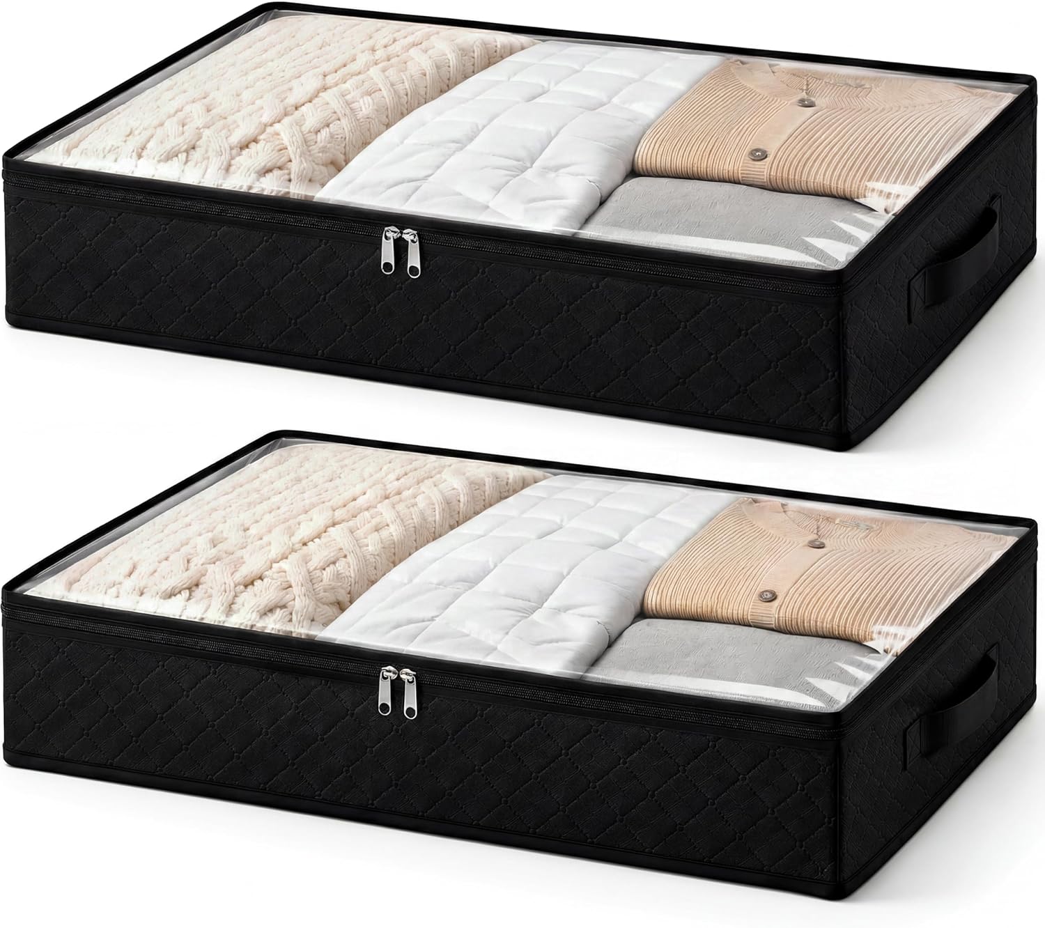 2 Pack Underbed Storage Bags With Clear Window And 2 Reinforced Handles, Large Storage Containers For Clothing, Bedding & Comforters