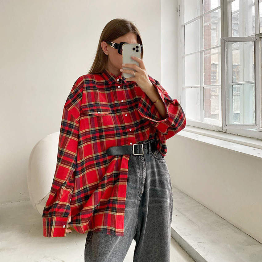 Women's Fashion Retro All-match Plaid Overshirt