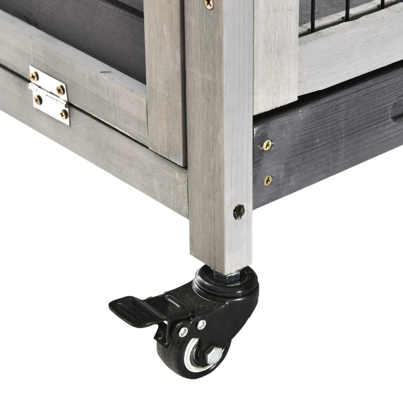 PawHut Indoor Rabbit Enclosure, Wooden Elevated Cage Habitat With Enclosed Run With Wheels - Ideal For Rabbits And Guinea Pigs