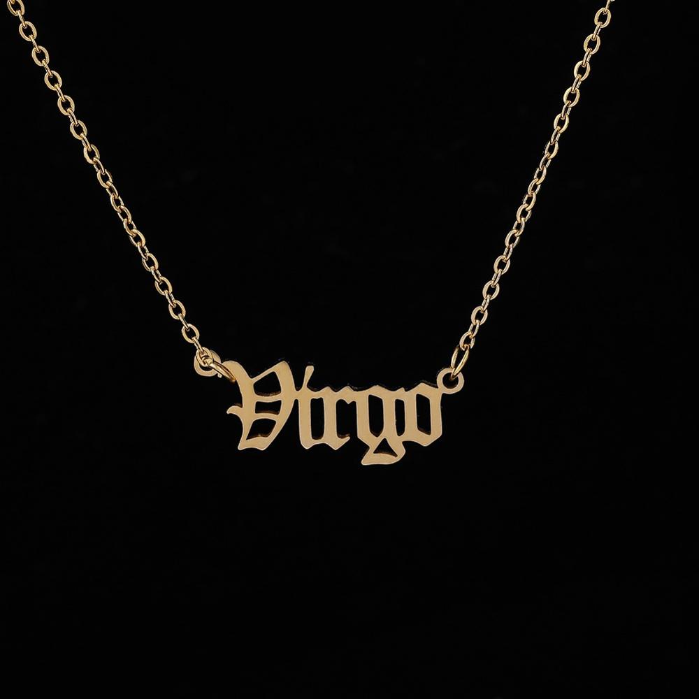 12 Constellation Letter Stainless Steel Pendant Gold Chain Necklace