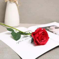 Flannel Feel Simulation Rose Fake Flower Home Decoration Wedding - Wool Red - View 1