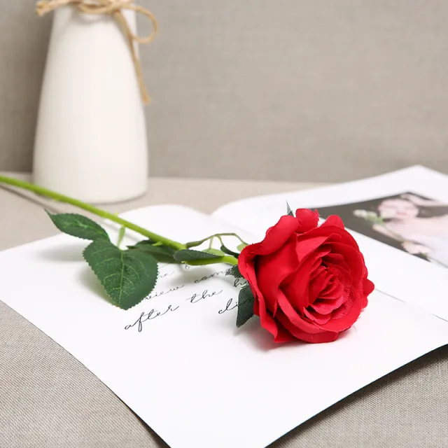 Flannel Feel Simulation Rose Fake Flower Home Decoration Wedding Wool Red - Shop at LoveMi