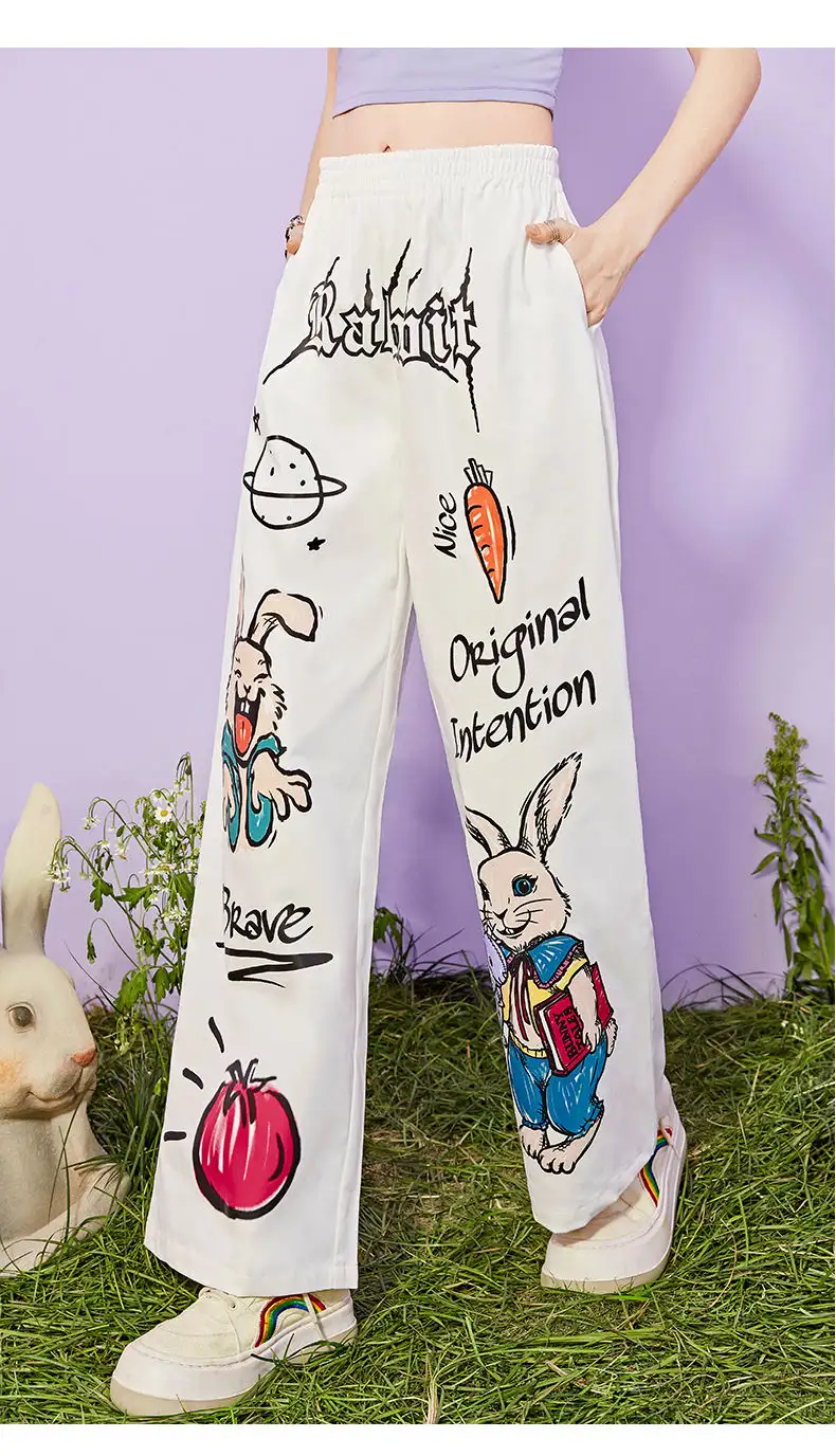 Design Sense High Waist Wide Leg Pants Printed Casual