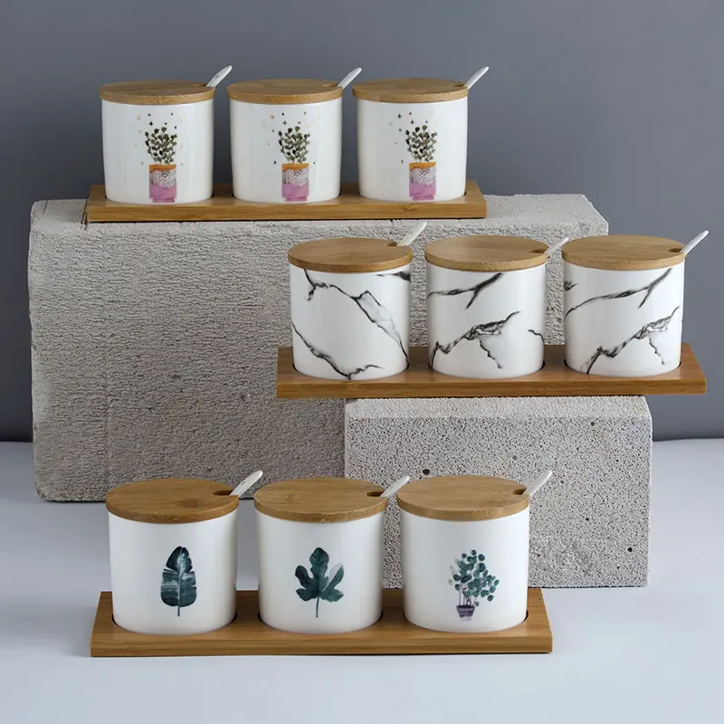 Three-Piece Ceramic Seasoning Jar with Lid