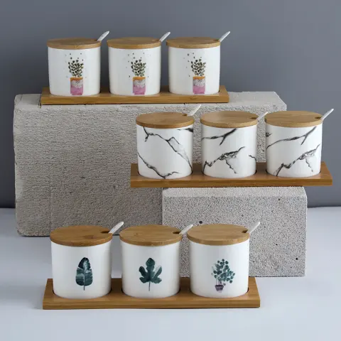 Three-Piece Ceramic Seasoning Jar with Lid