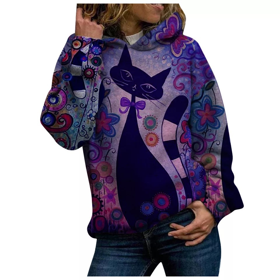 Title 4, Cat 3D printed casual hooded pullover sweater