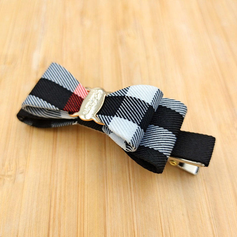 Fabric Plaid Shark Clip Hairpin Bowknot Female Black White Red Grid - Shop at LoveMi