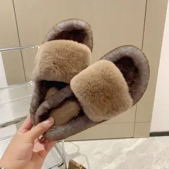 Design Sense Of Niche Flat Versatile Casual Mao Slippers - Khaki - View 1