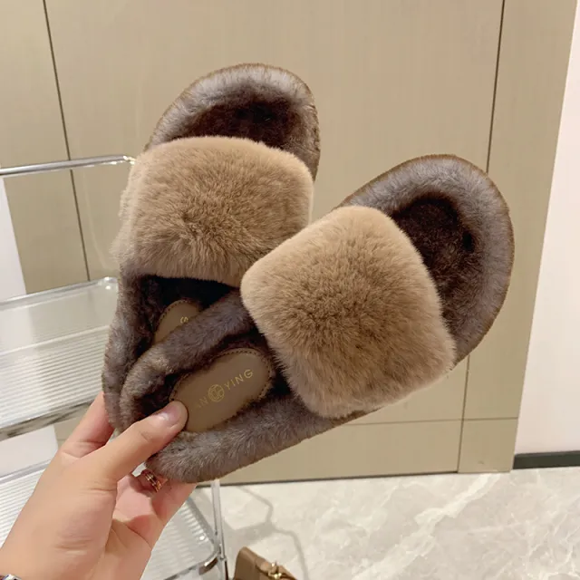 Design Sense Of Niche Flat Versatile Casual Mao Slippers Khaki - Shop at LoveMi