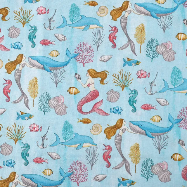 Pure Cotton Organic Cartoon Ocean Pattern Clothing Diy Fabric Hy3 Mermaids - Shop at LoveMi