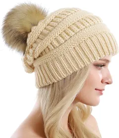 Knitted Casual Beanie Warm Winter Hat - Beige - View 1