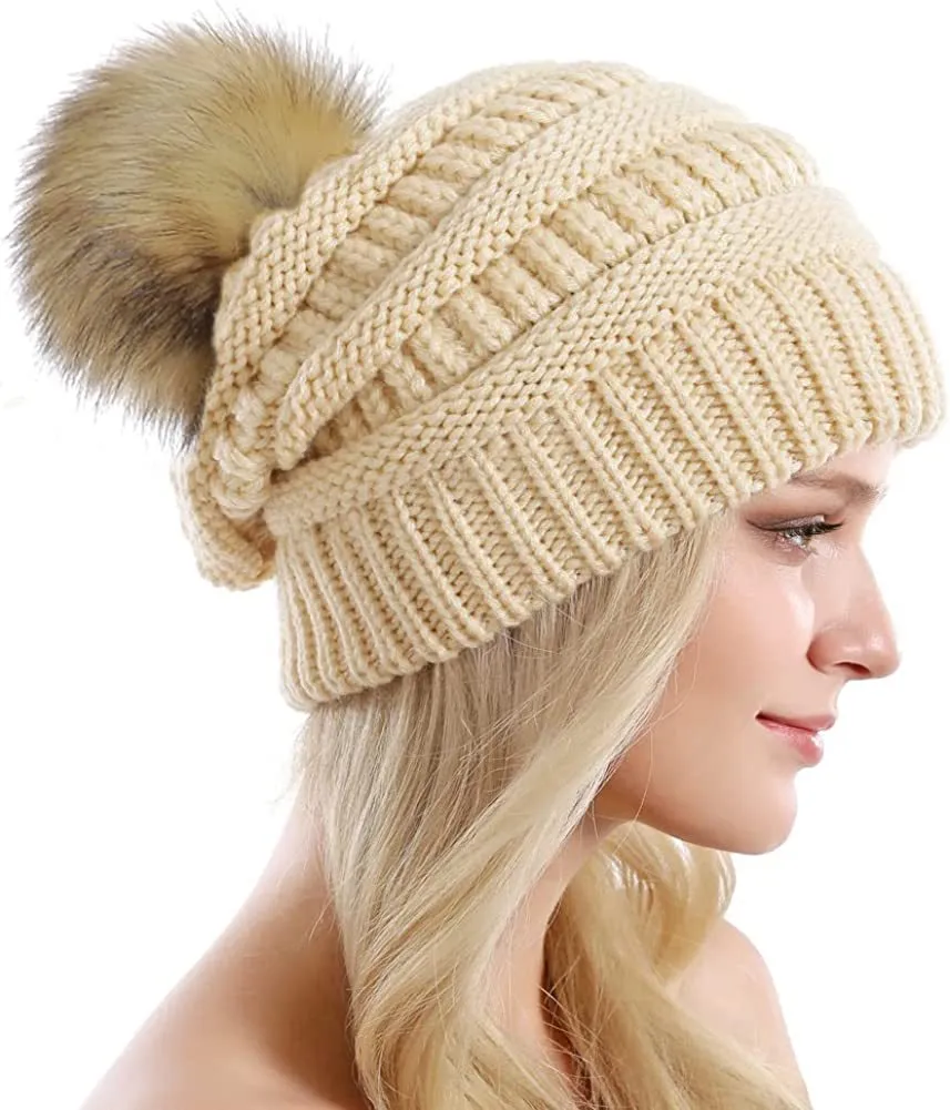 Knitted Casual Beanie Warm Winter Hat - Beige