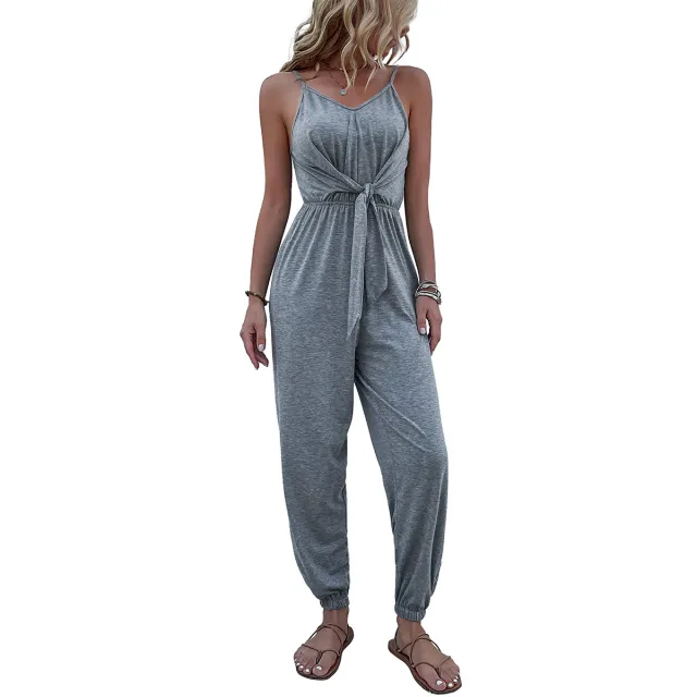 Casual Solid Color Women's Waist Suspender Jumpsuit Dark Grey - Shop at LoveMi
