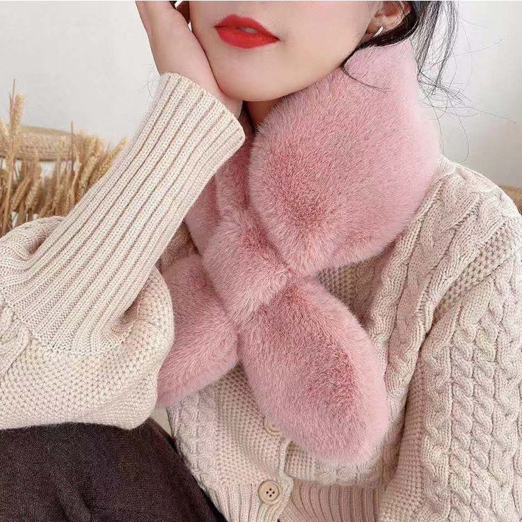 Faux Fur Faux Rabbit Fur Scarf Plush Fur Collar Pink - Shop at LoveMi