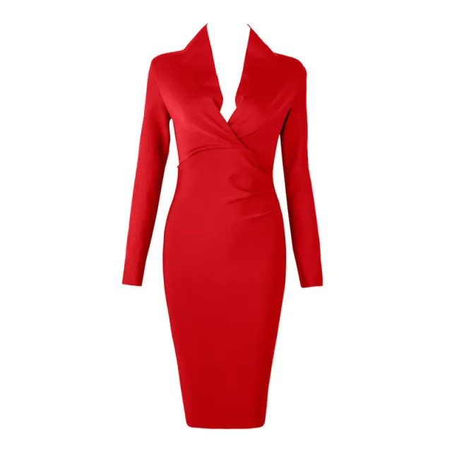 V neck Tight Wrap Hip Temperament Party Auto Show Host Dress Red - Shop at LoveMi