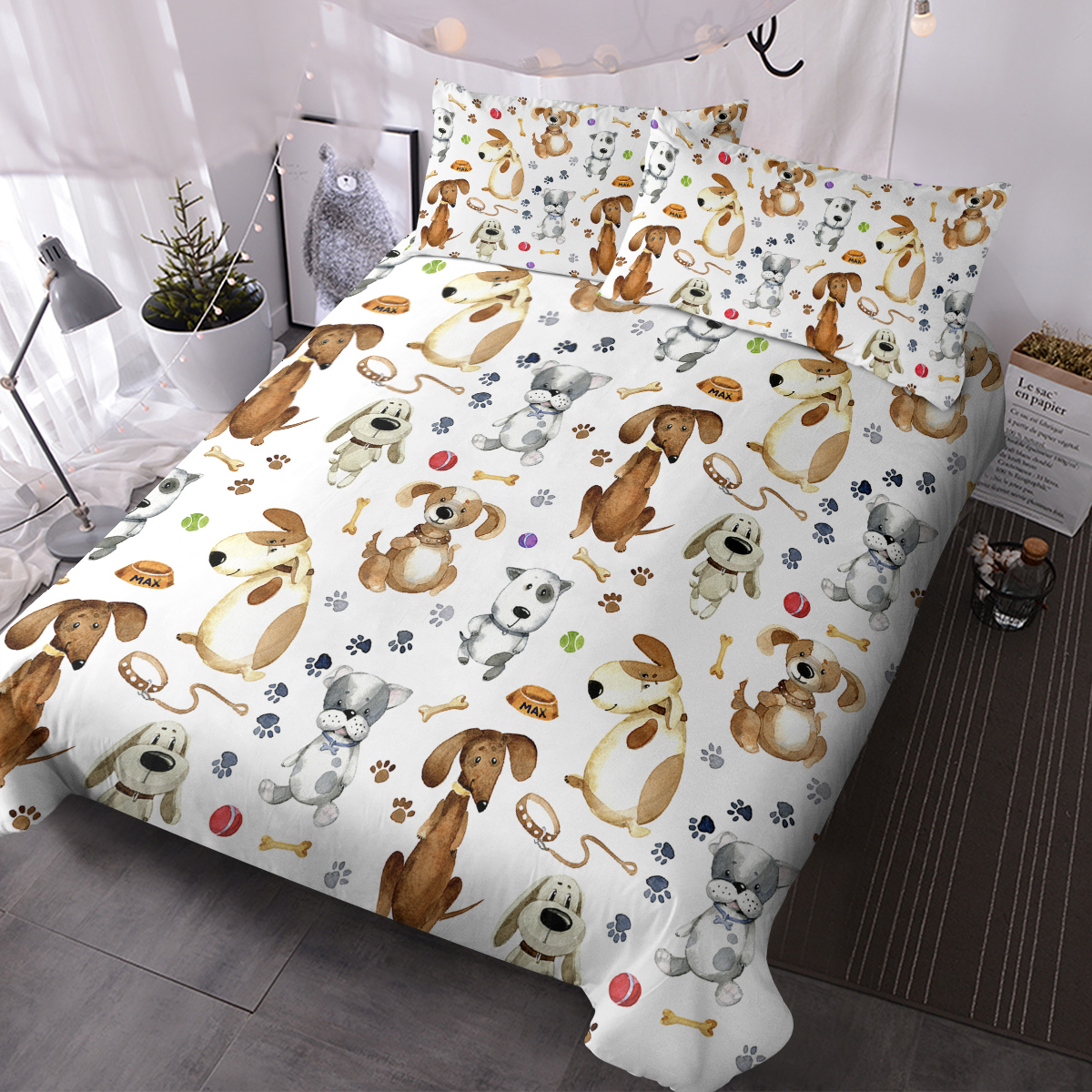 Kids' Duvet Cover Sets Animals Pastel Duvet Covers Cartoon Dogs Paws Pattern Bed Sets 3 Pieces 1 Duvet Cover And 2 Pillow Cases Cute Puppy Dogs Bedding For Kids — foto 12