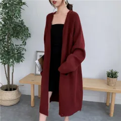 Women Cardigan Jacket Korean Style Loose - Wine Red - View 1
