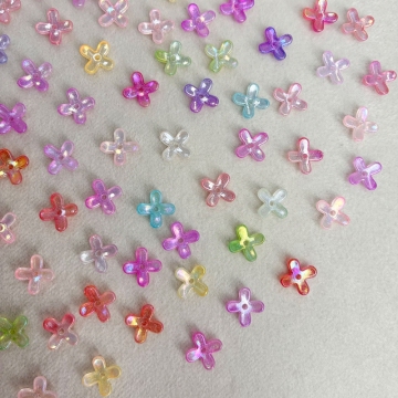 Luminous Glow-in-the-Dark 4-Petal Acrylic Flower Beads, Two-Tone Fine Glitter Center-Hole Charms For DIY Hanfu Hairpin Flower Bases.
