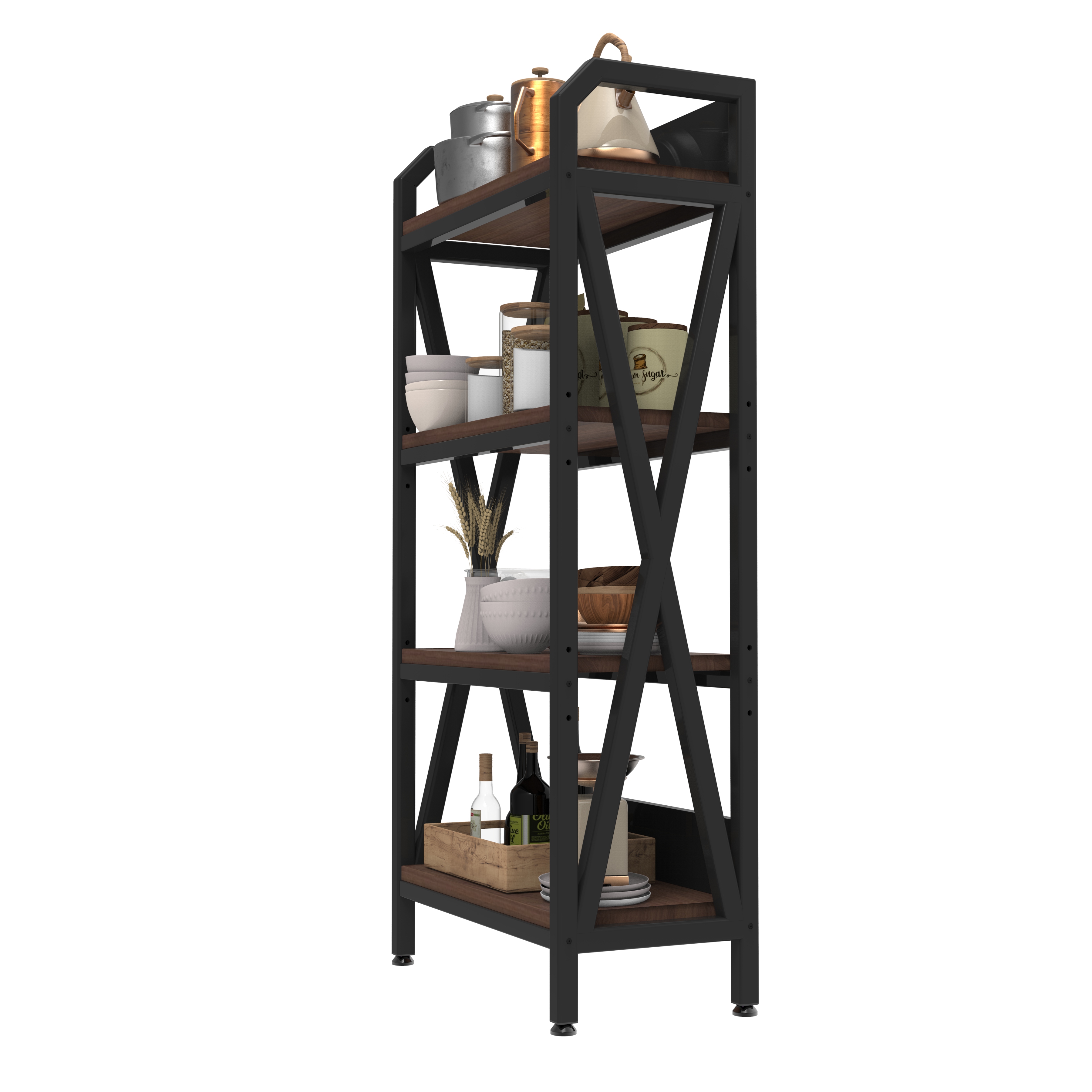 56.30'' Bakers Rack 4-Level Storage Shelves Mental And Wooden Kitchen Shelves, Kitchen Organizers And Storage, For Garage, Pantry, Bathroom ,25.60'' Length